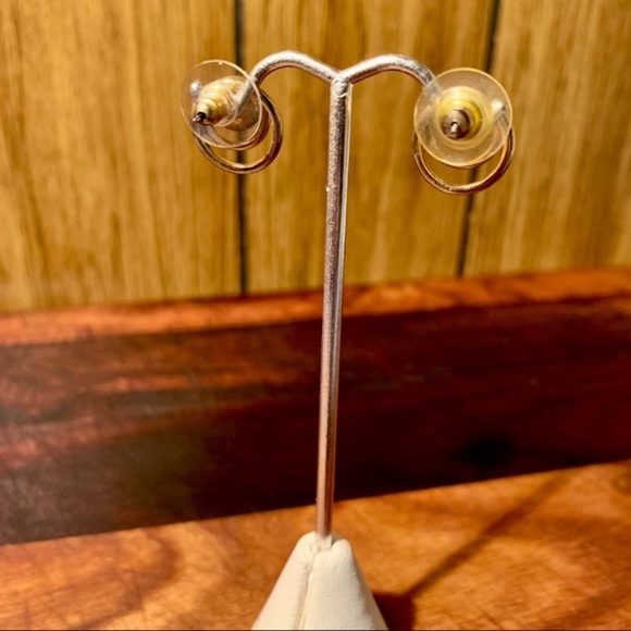 Gold Plated Loop Within Loop CZ Stud Earrings - Picture 4 of 4